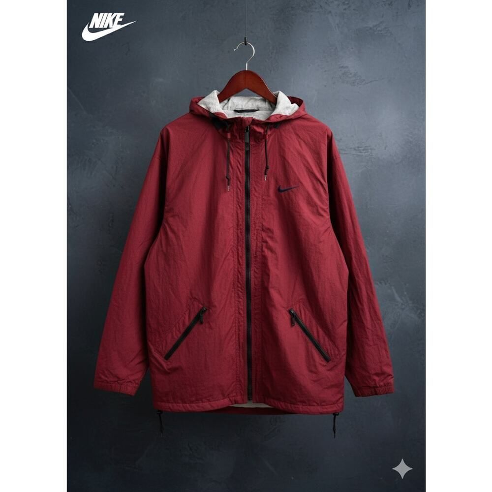 Vintage Nike Men’s Mid-Weight Zip Pockets Burgundy Hooded Jacket Coat M Rare